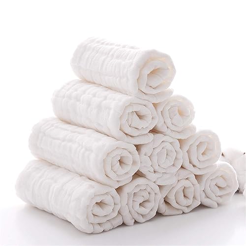 Baby Muslin Washcloths - Natural Muslin Cotton Baby Wipes - Soft Newborn Baby Face Towel for Sensitive Skin- Baby Registry as Shower Gift, 10 Pack 12x12 inches by MUKIN (White) - White