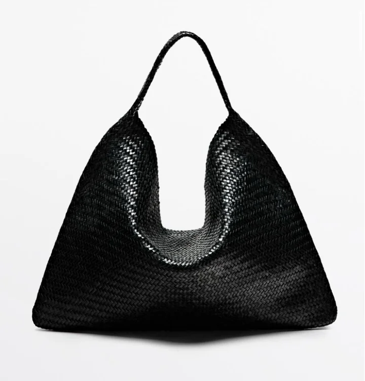 Grand sac cabas tressé en cuir nappa - NOIR
