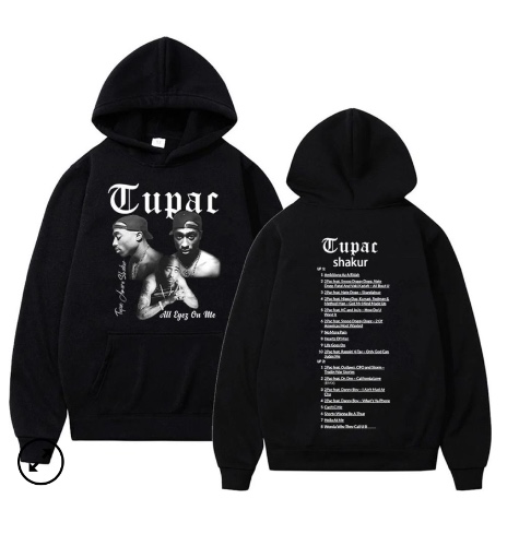 KeepTee | Hip Hop Pria Hoodie Pullover Ukuran Besar Atasan Hoodie Hitam Pria Wanita Hoodies Retro Rapper Tupac 2Pac Hoodie