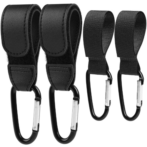 4 PCS Stroller Hooks, 2 Leather Stroller Hooks+2 Normal Loop