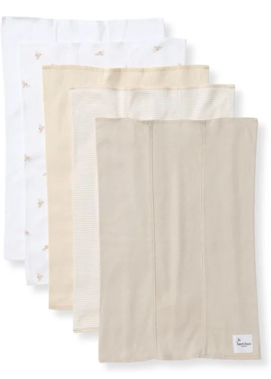 Burts Bees Baby Infant Burp Cloths, 100% Organic Cotton Extra Absorbent Soft Fabric Drool Cloths, 5-Pack Newborn Must-Have Essential Large Burping Cloths, One Size 17 x 11.75 Inches - Heather Grey Prints