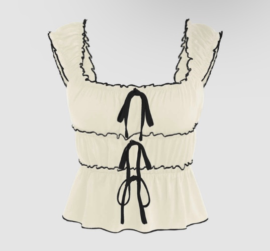 Contrasting Trim Knotted Short Sleeve Blouse