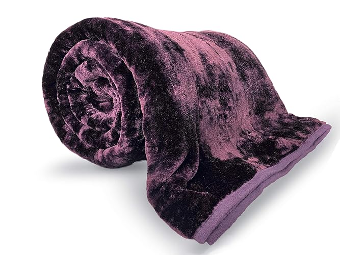 Pagnanno. Faux Fur Mink Throw Cosy Blanket - Travel Size | Super Soft Fluffy Warmth | Solid Bed Throws for Sofas | Double & King Flannel Fleece Blanket (2, Aubergine, King (200x240cm)) - King (200x240cm) - Aubergine - 2