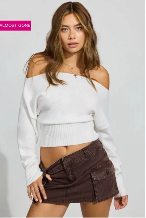 Spongy Off Shoulder Sweater White | Garage