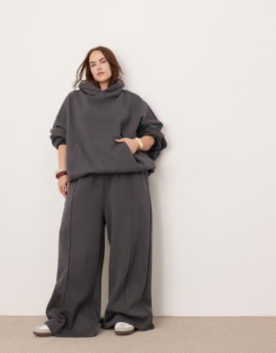 ASOS EDITION Curve premium oversized heavy weight wide leg sweatpants with seam detail in charcoal | ASOS