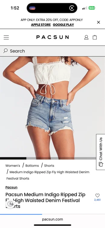 Pacsun Medium Indigo Ripped Zip Fly High Waisted Denim Festival Shorts | PacSun