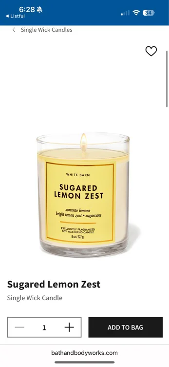 Sugared Lemon Zest Single Wick Candle