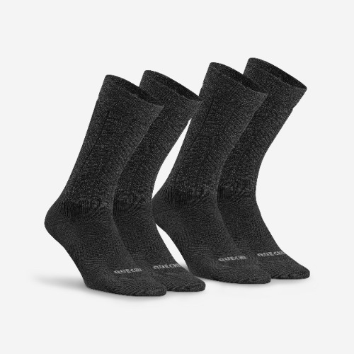 2 paires de chaussettes de randonnée en laine merinos - SH 500 noir