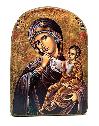 Handmade Wooden Greek Christian Orthodox Mount Athos Icon of Virgin Mary /Mp2