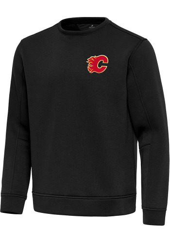 Antigua Calgary Flames Mens Black Relevant Long Sleeve Crew Sweatshirt