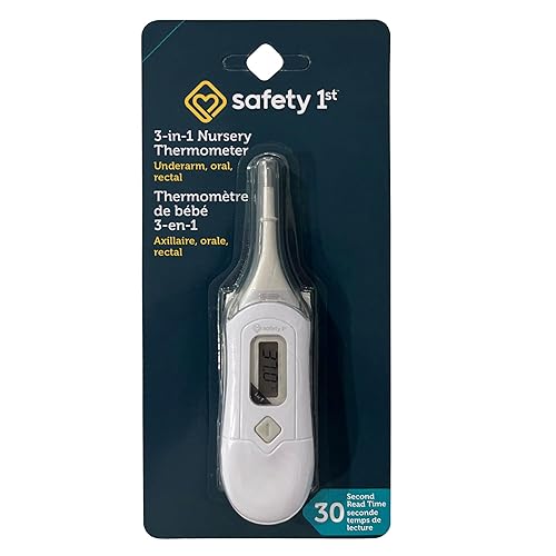 Safety 1st 3-in-1 Nursery Thermometer – Oral, Rectal, and Underarm Thermometer for Babies, Kids, and Adults with Flexible Tip, Over-Insertion Gauge, Fast & Accurate Readings, Celsius/Fahrenheit