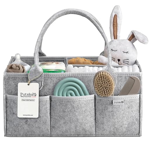 Putska Baby Diaper Caddy Organizer - Gift Registry for Baby Shower, Nursery Organizer, Neutral Baby Gift Basket, Changing Table Organizer (Diaper Caddy) - Grey - Regular