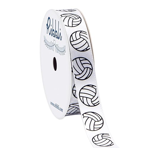 Ribbli Satin Volleyball Ribbon,5/8-Inch x 10-Yard,White/Black,Use for Team Hair Bows,Wreath,Sport Lanyards,Gift Wrapping,Party Decoration,All Crafting and Sewing - White