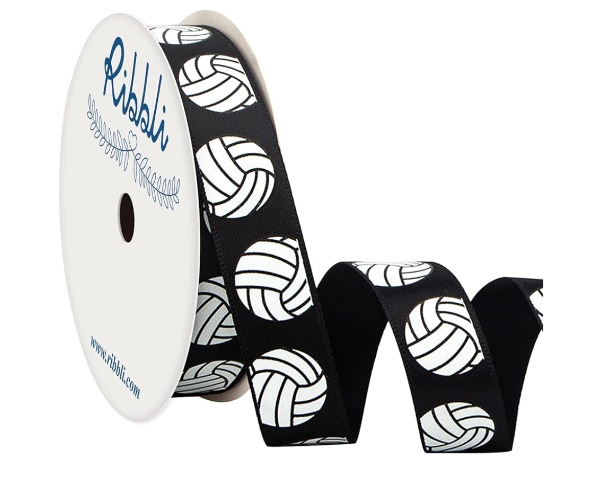 Ribbli Satin Volleyball Ribbon,5/8-Inch x 10-Yard,White/Black,Use for Team Hair Bows,Wreath,Sport Lanyards,Gift Wrapping,Party Decoration,All Crafting and Sewing - White