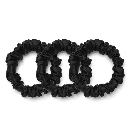 Vegan Silk Mini Scrunchies 3-Pack | Black
