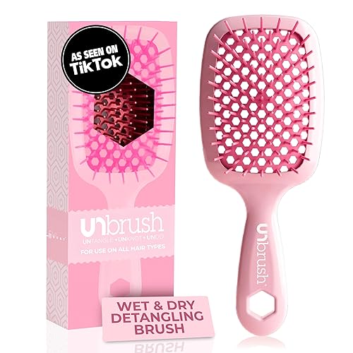 FHI Heat UNbrush Detangling Brush for Pain-Free Brushing on All Wet or Dry Hair Types — Durable DuoFlex Anti-Static Bristles, Lightweight Handle, Vented Hair Brush - Peony Light Pink