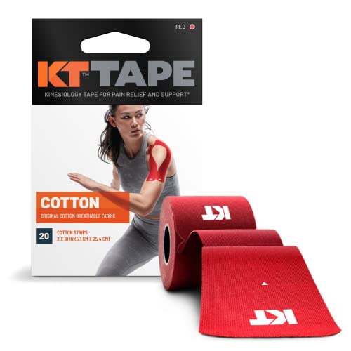 KT Tape, Original Cotton, Elastic Kinesiology Athletic Tape, 20 Count, 10” Precut Strips, Pink, 20 Precut Strips - Red - Precut - Tape