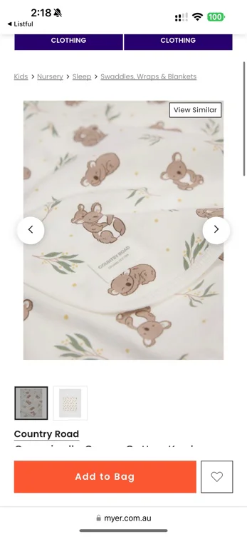 Organically Grown Cotton Koala Blanket in Marshmallow