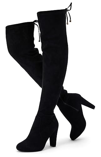 Vepose Women’s Thigh High Over The Knee Boots Suede Fashion Long 3.5 Inch Heel Boots with Zipper - 8 - Black-knee High 994