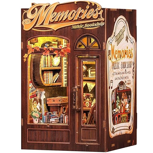 Fsolis Book Nook Kit, DIY Miniature House Kit for Adult Bookshelf Decor Puzzle Booknook for Craft Lovers(Memories Music Bookshop)