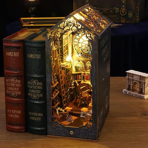 3D Wooden Puzzle Bookends, 2025 New DIY Book Nook Kit, Magic Book House Model Building Kit Insert Decor with Sensor Light, Stand Bookshelf for Home Decorative Books Ornaments (Detective Famous Agency) - Detective Famous Agency