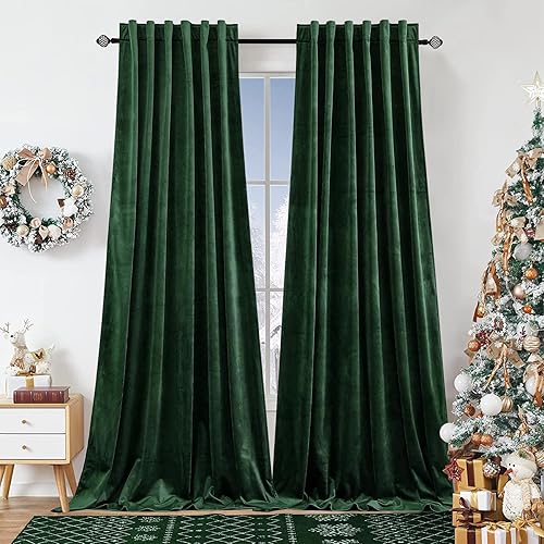 Dchola Emerald Green Velvet Curtains for Bedroom Window with Back Tab, Super Soft Vintage Luxury Heavy Drapes, Room Darkening Thermal Insulated Curtain for Living Room, W52 by L96 inches, 2 Panels - Emeraldgreen - 52"W x 96"L (Pack of 2)