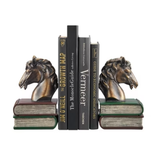 Danya B Horses on Books Polyresin Antique Patina Finish Bookend Set of 2
