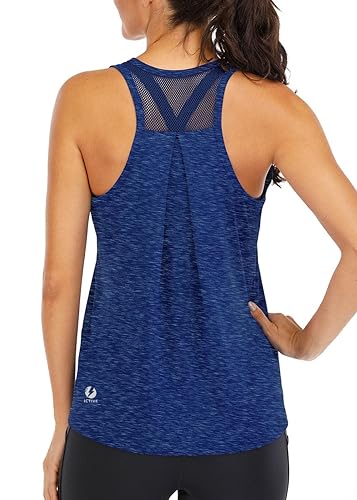ICTIVE Workout Tops for Women Loose Fit Racerback Mesh Backless Muscle Tank Running Shirts - X-Large - Dark Blue