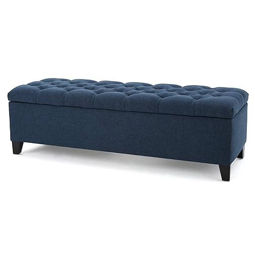 Christopher Knight Home Ottilie Fabric Storage Ottoman, Dark Blue, 17.75"D x 51.5"W x 15.75"H - Dark Blue