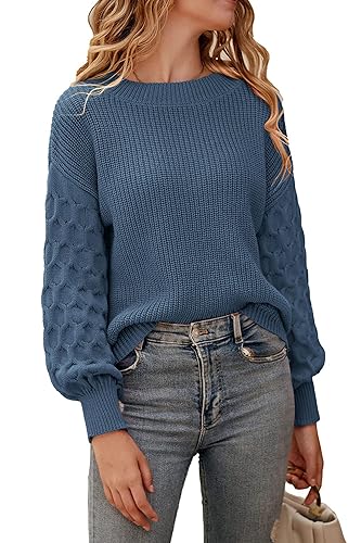 PRETTYGARDEN Women's 2025 Winter Pullover Sweater Casual Long Sleeve Crewneck Loose Chunky Knit Jumper Tops Blouse - Large - Grey Blue