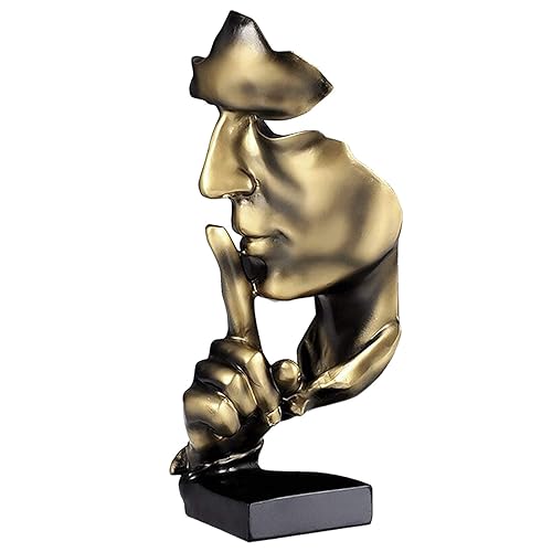 aboxoo Thinker Statue, Silence is Gold Abstract Art Figurine, Modern Home Resin Sculptures Decorative Objects Piano Desktop Decor for Creative Room Home, Office Study (Gold) - Gold - silence