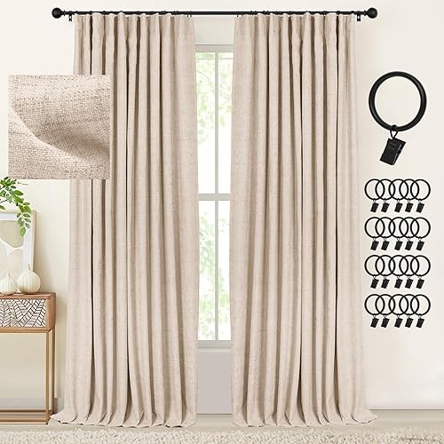INOVADAY 100% Blackout Curtains for Bedroom, Black Out Curtains Clip Rings/Rod Pocket Linen Blackout Drapes 2 Panels Set, Thermal Insulated Drapes for Living Room, Oatmeal, W50 x L96 - Oatmeal - 50"W x 96"L (Pack of 2)