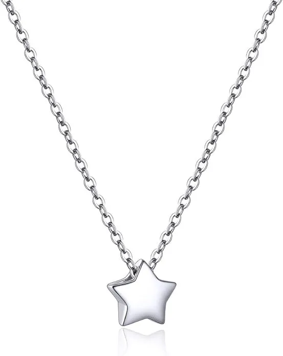 PROSILVER 925 Sterling Silver Dainty Necklace for Women, Heart/Cross/Round/Star/Moon/Triangle/Vertical,16"-18" Adjustable,Come Gift Box - 03 Star-925 Sterling Silver solid silver-01 non custom text