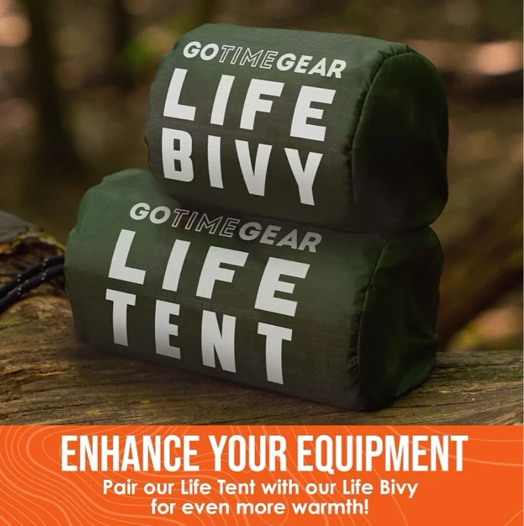 Go Time Gear Life Tent Emergency Survival Shelter – 2 Person Emergency Tent – Use As Survival Tent, Emergency Shelter, Tube Tent, Survival Tarp - Includes Survival Whistle & Paracord - Snow Camo 1pack