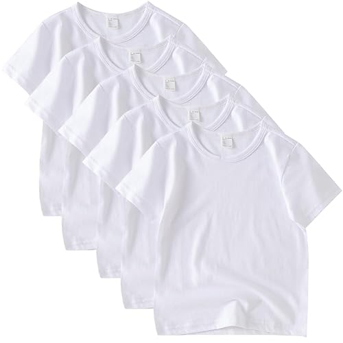 Comche 5 Pack Kids T-Shirt Cotton Short Sleeve Tee Shirts for Unisex Boys and Girls Toddler Summer Crew Neck Tops - 4-5T - White