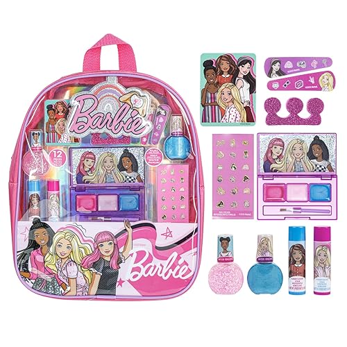 Barbie Makeup Filled Backpack Set, Including Lip Balm, Nail Polish, Nail File, Hair Bows, and Other Accessories, Ages 3+ for Parties, Sleepovers and Makeovers, by Townley Girl - VERSION 2