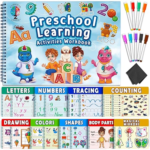 Curious 2 Learn Toddler Preschool Learning Activities | Handwriting Practice for Kids | Workbook Learning Resources| Tracing Kindergarten Workbooks | Busy Book | 4 Year Old Boy Birthday Gift | Blue - Blue