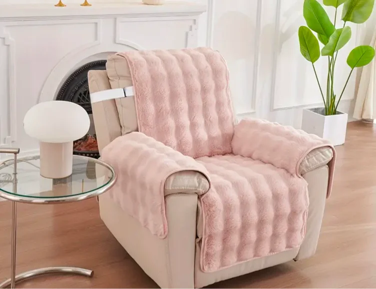 1PC Faux Rabbit Fur Recliner Slipcover - Soft, Thickened, Plush, Non-slip, Dustproof, Washable, Winter Sofa Cover for Living Room Office Home Decor