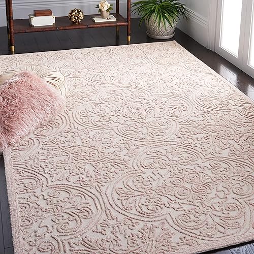 SAFAVIEH Trace Collection Area Rug - 6' x 9', Ivory & Pink, Handmade Wool, Ideal for High Traffic Areas in Living Room, Bedroom (TRC101U) - 6' x 9' - Ivory/Pink