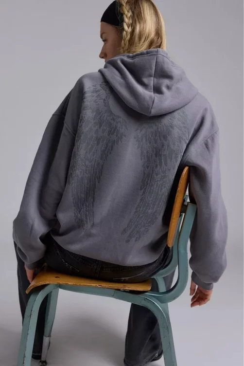 Silence + Noise Wings Graphic Oversized Zip-Up Hoodie Sweatshirt | Urban Outfitters
