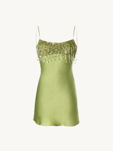 Yasmin Hand Beaded Mini Dress - Chartreuse