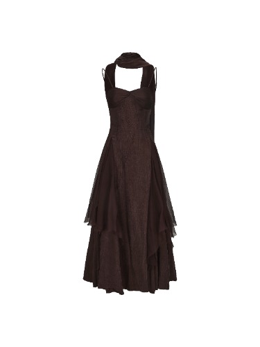 Chocolate Pleated Gauze Dress | XS
