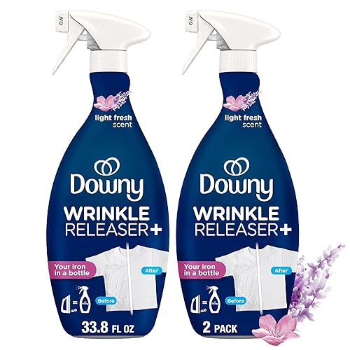Downy Wrinkle Releaser Spray, All In One Wrinkle Release Spray, Odor Eliminator, Static Remover, Fabric Refresher & Ironing Aid for Clothes, 33.8 Fl Oz (Pack of 2), Light Fresh Scent - Fresh - 33.8 Fl Oz (Pack of 2)