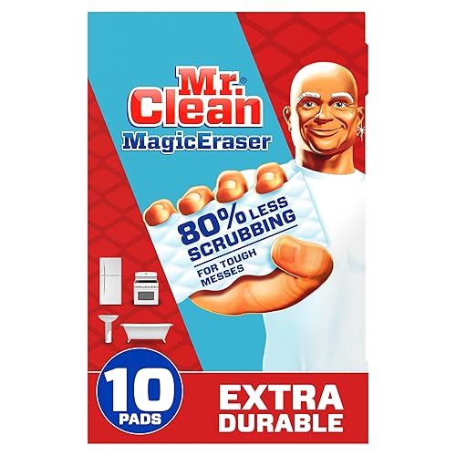 Mr. Clean Magic Eraser, Extra Durable, Multi Purpose Cleaner, Shoe, Bathroom, Shower, and Car Window and Windshield Cleaner, Cleaning Pads, 10 Count - 10 Count (Pack of 1)