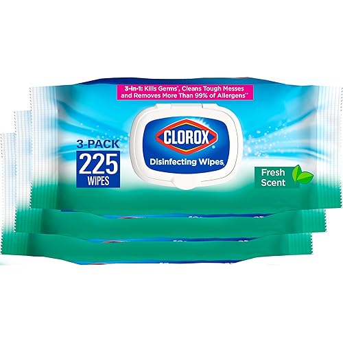 Clorox Disinfecting Wipes, Bleach Free, Household Essentials, Fresh Scent, Moisture Seal Lid, 75 Cleaning Wipes, Pack of 3 (New Packaging) - 75 Count (Pack of 3)