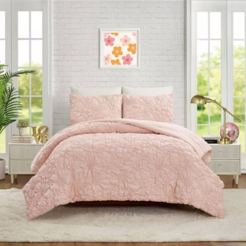 Teen Twin/Twin XL Puffy Flower Comforter Set Light Pink - Makers Collective: Recycled Polyester, OEKO-TEX Certified