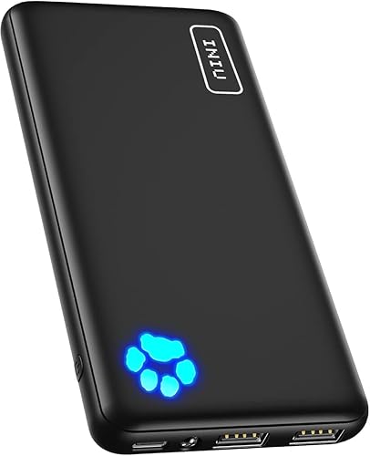 INIU Portable Charger, Slimmest 10000mAh 5V/3A Power Bank, USB C in&out High-Speed Charging Battery Pack, External Phone Powerbank Compatible with iPhone 16 15 14 13 12 Samsung S22 S21 Google iPad etc - Black