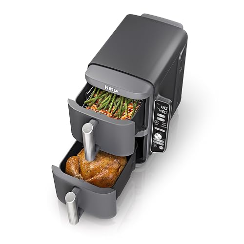 Ninja SL401 DoubleStack XL 2-Basket Air Fryer, DoubleStack Technology Cooks 4 Foods at Once, Compact Design, 10 QT, 6-in-1, Smart Finish & Match Cook, Air Fry, Broil, Bake, Easy Meals, Easy Clean,Grey - 10 QT