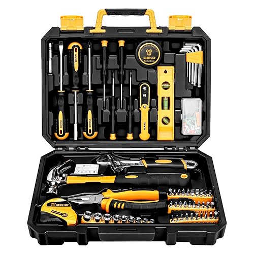 DEKO Tool Kit Set Box 100 Pieces Home Repair DIY Tools Basic Hand Toolbox Sets for Home - 100 pieces