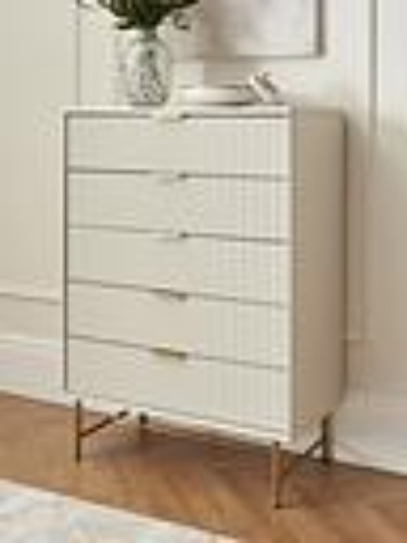 Cora 5 Drawer Chest - Ivory/Brass